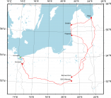 The route of the survey and location of gravity stations. @Przemyslaw Dykowski (Institute of Geodesy and Cartography)